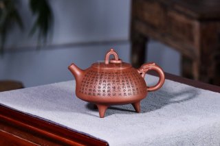 《環(huán)龍三足》宜興國家工藝美術師工紫砂壺底槽青茶壺茶具