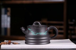 《魚樂(lè)》茶具茶壺宜興手工紫砂壺烏金泥