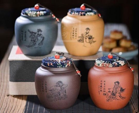 《四大美女茶葉罐》宜興紫砂壺手工紫泥，段泥，紅清水泥，天青泥茶壺具
